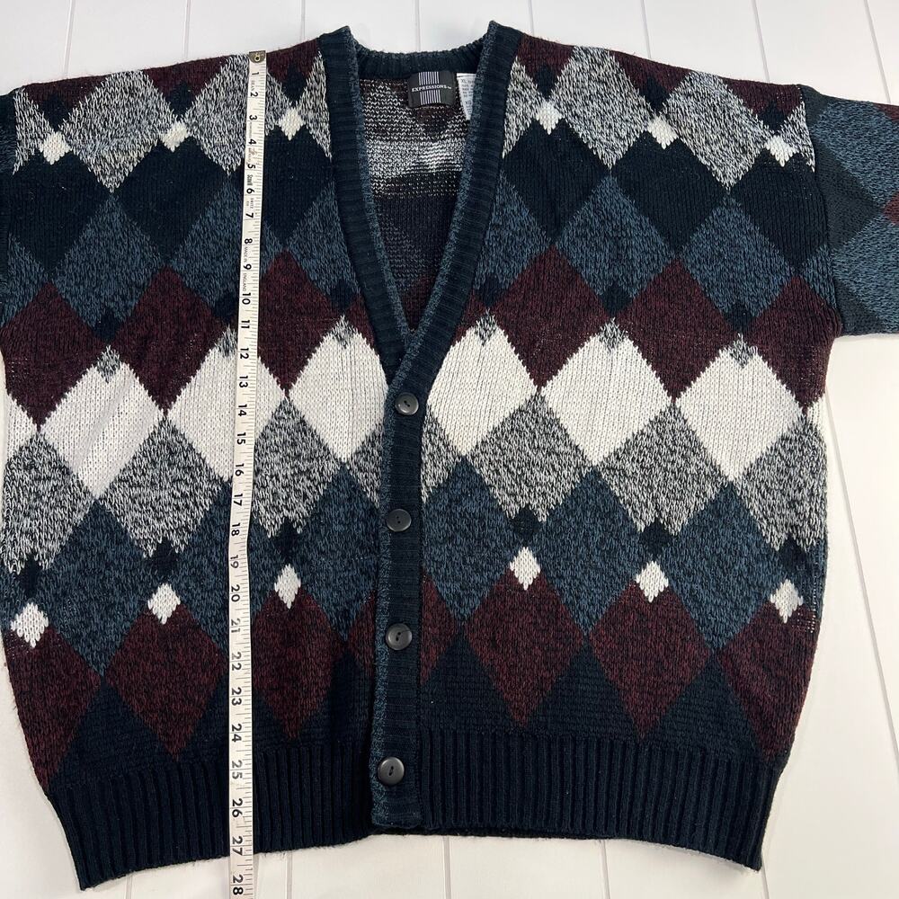 Expressions Vintage Diamond Knit Acrylic Cardigan Sweater Men's size XL Blue - Picture 4 of 5